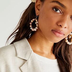 NWT Free People Geraldine Hoops Champagne Pearl